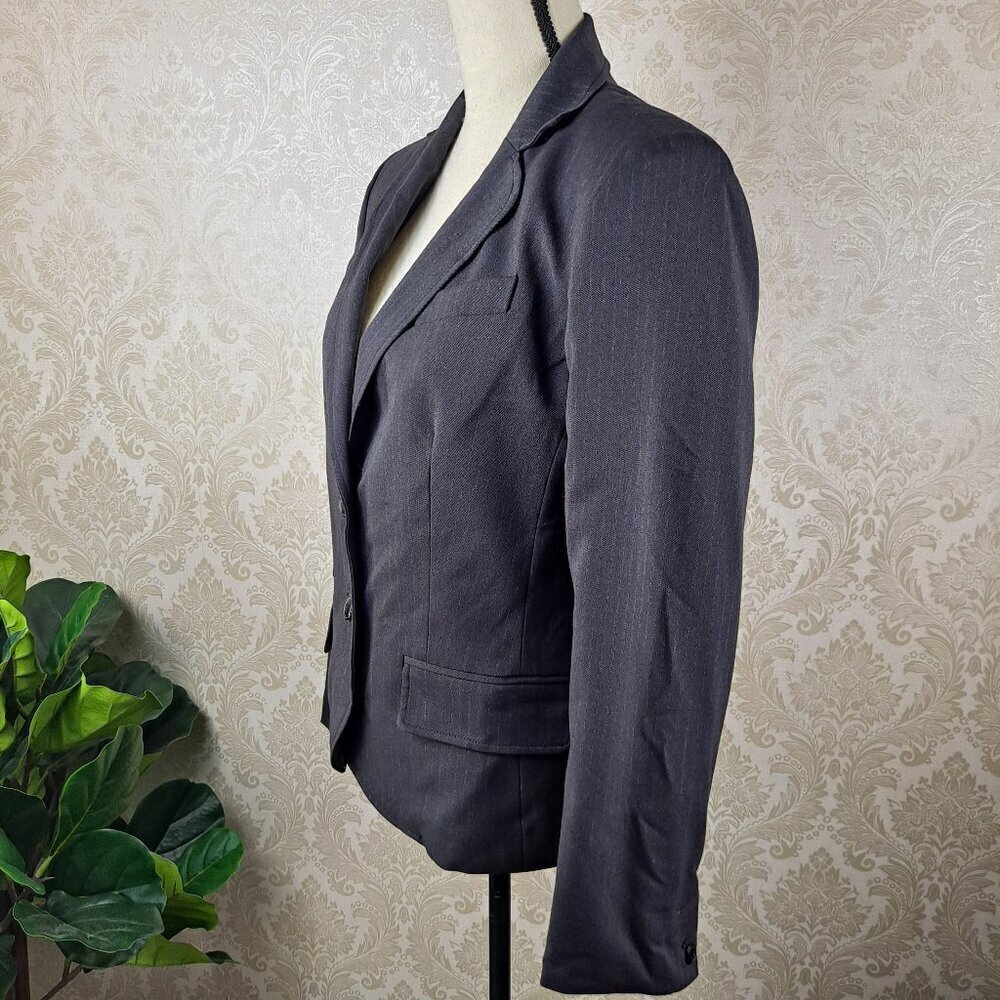 QMack Size 10 Charcoal Pinstripe 2 Button Blazer Long Sleeve Notched Lapels NWT - Picture 4 of 16